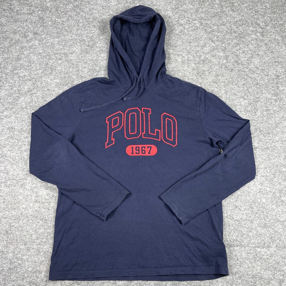 Polo Ralph Lauren Hoodie Mens Medium Navy Blue 1967 Long Sleeve Tee Preppy